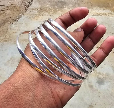 Set Of 7 925 Sterling Silver Bangles Round Wrist Stacke Bangles Stacking Bangle - Image 1 of 4
