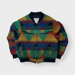 Vtg Pioneer Wear Southwestern Knit Bomber Jacket, Aztec AOP Pendleton Geometric - Picture 1 of 8