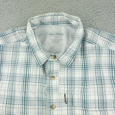 Eddie Bauer Shirt Mens XL White Green Plaid Short Sleeve Fishing Outdoor Hiking - Image 1 of 4