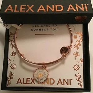 Alex and Ani She's a Wildflower Bangle Bracelet Shiny Rose Gold New Tag Box Card - Picture 1 of 4