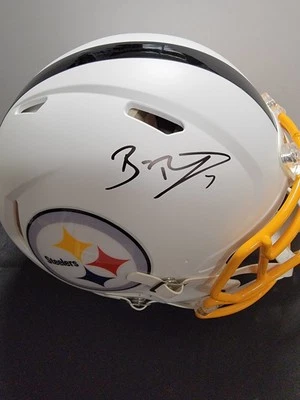 Подлинный плоский белый шлем с автографом Бена Ротлисбергера из Pittsburgh Steelers  - Изображение 1 из 4