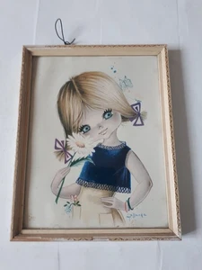 Vintage Kitsch Spanish Gallarda GIRL BIG EYED BLYTHE ART PRINT 1960s 7x9" - Picture 1 of 8