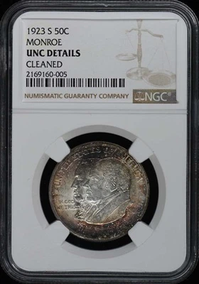 MONROE 1923-S Silver Commemorative 50C NGC UNC Details - Image 1 of 2