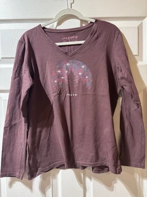 Camiseta Life Is Good Mujer Lg Manga Larga Crusher Vee PAZ Vacaciones Gráfico Camiseta Foto 1 de 4