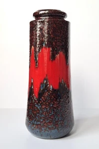 VINTAGE 70s SCHEURICH WEST GERMANY FAT LAVA POTTERY LORA ZIG ZAG VASE MCM RETRO - Picture 1 of 13
