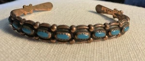 copper turquoise cuff bracelet Vintage Handmade Native American Saw Tooth Sz 6.5 - Picture 1 of 7