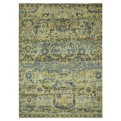 12'x15'1" Green Broken and Erased Birds Design Hand Knotted Wool XL Rug G75712 - Image 1 of 4