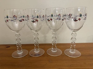 4er Set Pfaltzgraff Schneedorf Wein Wasser Gläser Kelche Stiel NOEL Weihnachten - Bild 1 von 22