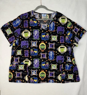 WOMEN'S SCRUBS PURPLE HALLOWEEN MEDICAL SCRUB TOP-3XL - Image 1 of 3