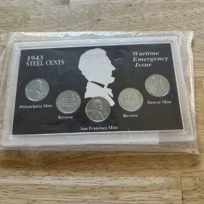 1943 P.D.S. Lincoln Steel Wheat Penny Cent Coin Set Wartime Emergency Case. NIP - Image 1 of 4