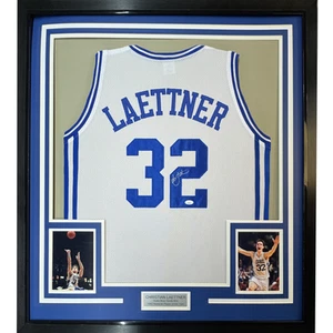 FRAMED Autographed/Signed CHRISTIAN LAETTNER 33x42 Duke White Jersey PSA/DNA COA - Picture 1 of 2