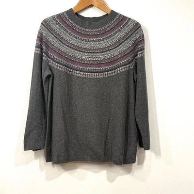 J. Jill Womens Fair Isle Yoke Knit Sweater M Gray Pink Purple Long Sleeve Nordic - Image 1 of 4