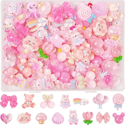 70 piezas lindos dijes de limo de resina rosa adornos mixtos para manualidades y hágalo usted mismo  Foto 1 de 4