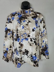 KAREN SCOTT Women's Turtleneck Pullover 3/4 Sleeve Floral Blouse Size PXL Petite - Picture 1 of 10