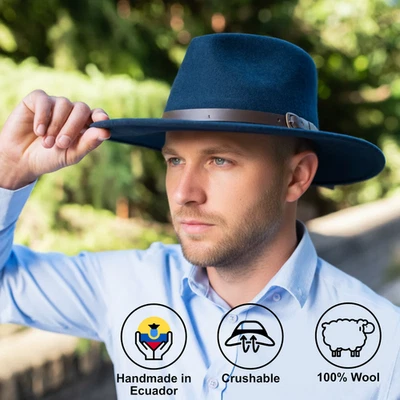 Premium Fedora Felt Hat Australian Cowboy Wide Brim Brimmed Felt Hat Crushable - Image 1 of 4