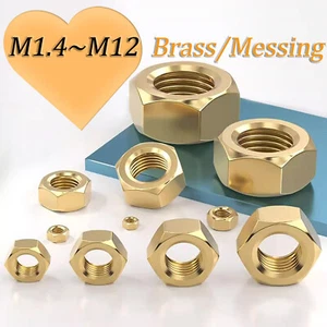 Din 934 Hexagon Hex Full Nuts Brass M1.4 M1.6 M2 M2.5 M3 M4 M5 M6 M8 M10 M12~M22 - Picture 1 of 22