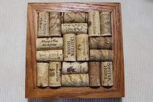 Wine Cork Trivet Potholder / Wall Art - Solid Wood Frame 7" x 7" - Picture 1 of 5