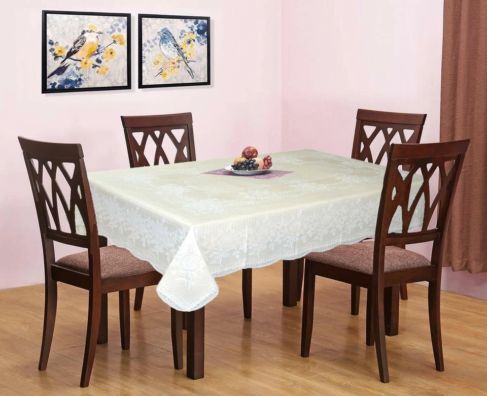 Vinyl Floral Dining Tablecloth with Lace for 4 Seater Table 54 x 78 Inches US - Image 1 of 4