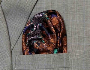 Gascoigne Pocket Square Orange Green Black Purple Gray Men's - Picture 1 of 2