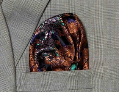 Gascoigne Pocket Square Orange Green Black Purple Gray Men's - Image 1 of 2