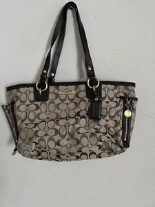 Coach F19249Gallery Signature Zip Tote Tan Brown Canvas with Leather Trim - Picture 1 of 8