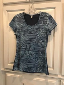 womens s under armour top blue white multi geometric stretch scoop cap sleeve - Picture 1 of 7