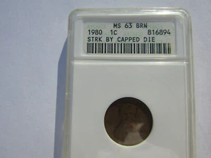 1980 Lincoln cent error struck by capped die anacs ms-63 bn - Picture 1 of 4