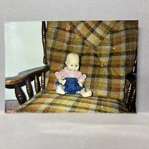 Vintage Found Photo Creepy Doll Sitting In A Chair Girls Toy Retro Chair 1990s - Picture 1 of 2