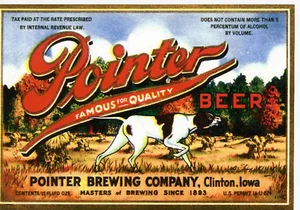 POINTER BREWING HUNTING DOG  BEER LABEL T SHIRT CLINTON IOWA SMALL-XXXLRGE (F) - Picture 1 of 1