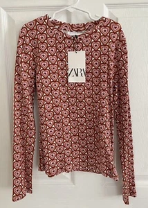 NWT Zara Girls 11/12 Hearts Long Sleeve Stretch Tee Shirt Top - Picture 1 of 5