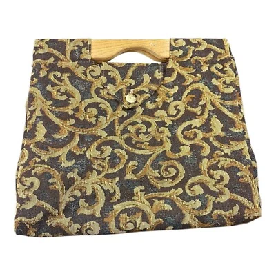 Purse Bag Carpet / Tapestry Baroque Wood Handles w/ Latch Crafts Knitting Yarn - Image 1 of 4
