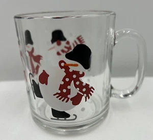 3.75" Arcoroc Luminarc Skating Snowman Clear Glass Christmas Holiday Mug Cup - Picture 1 of 6