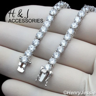 PULSEIRA DE TÊNIS 6,5"-8,5" MASCULINA FEMININA BANHADA A OURO BRANCO 14K 4MM BLING CZ 1 FILEIRA*BSB2 - Imagem 1 de 4