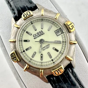 Vintage Guess Waterpro schwarzes Lederband Damenuhr Datum - hat neue Batterie - Bild 1 von 19