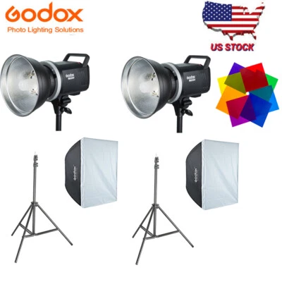 US 2*Godox MS300 300WS Estudio Luz Estroboscópica Flash 110V + Soporte 2m + Softbox 60x90cm Foto 1 de 4