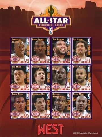 Liberia 2009 - NBA ALL STARS WESTERN CONFERENCE - Kobe, Shaq - Sheet of 12 - MNH Cover