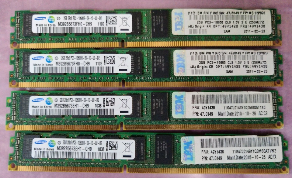 (4) IBM Samsung FRU: 49Y1438 2GB Low Profile Server DIMM Memory Modules - Image 1 of 2