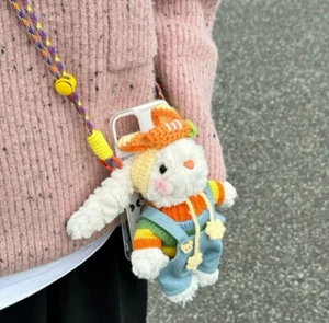 Crossbody Flexible Phone Holder Carry Clip Adjustable Rope Strap Bunny Plush - Picture 1 of 3