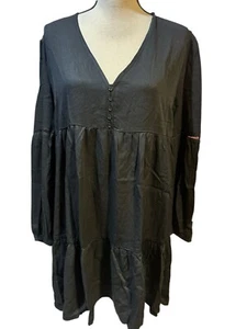 Carly Jeans Los Angeles Women Sz L Black Layered Dress Boho Hippie EUC - Picture 1 of 6