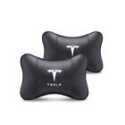 2pc Car Seat Headrest Neck Cushion Pillows For Tesla Black Leather New