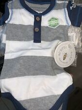 Burts Bees Baby Boys Bodysuits 2 Pack Organic Cotton Blue Gray/white Stripes 0-3
