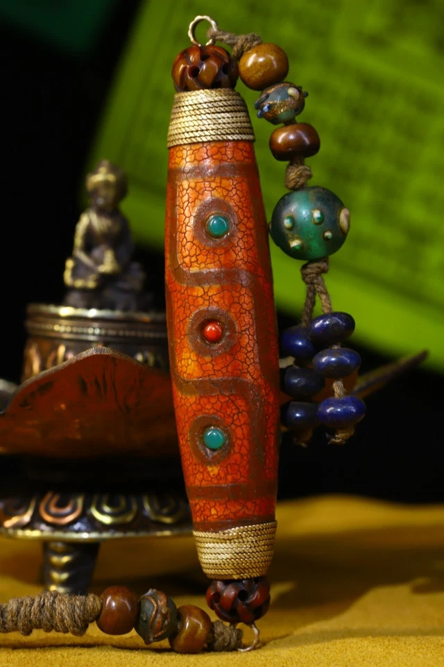 10 cm China Tíbet Colgante Ágata Natural Dzi Cuentas Colgante Amuleto Collar Foto 1 de 4