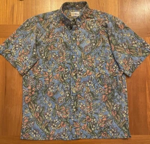 Reyn Spooner Hawaiian Shirt L Floral Print S/S Button Up Collared Blue Tropical - Picture 1 of 5