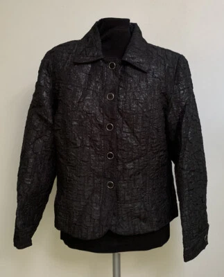 Chaqueta Blazer Erin by Erin London-Negro Plateado Patrón Arrugado-Botón Cierre-PS Foto 1 de 4