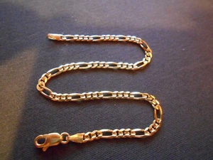 14k Solid Yellow Gold Figaro Chain Bracelet 8 Inch, 3.4 Grams, 3mm, MILOR ITALY - Picture 1 of 4