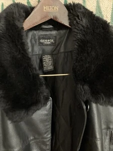 George Woman Black Leather Coat Size 2X (18-20) Faux Fur Cuffs And Collar - Picture 1 of 4