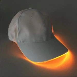 Orange LED Light White Baseball Cap Hat Glow Brim Night Party Adjustable-Running - Picture 1 of 5
