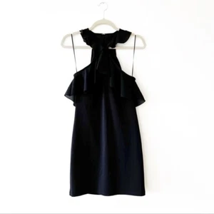 Zara Basic Little Black Dress Size M Ruffle Halter Neck Flirty Party Medium - Picture 1 of 6