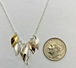 18K Gold and Sterling Silver Kit Heath Signed Cluster Leaf Necklace, 18" NOS 4g - Picture 1 of 8