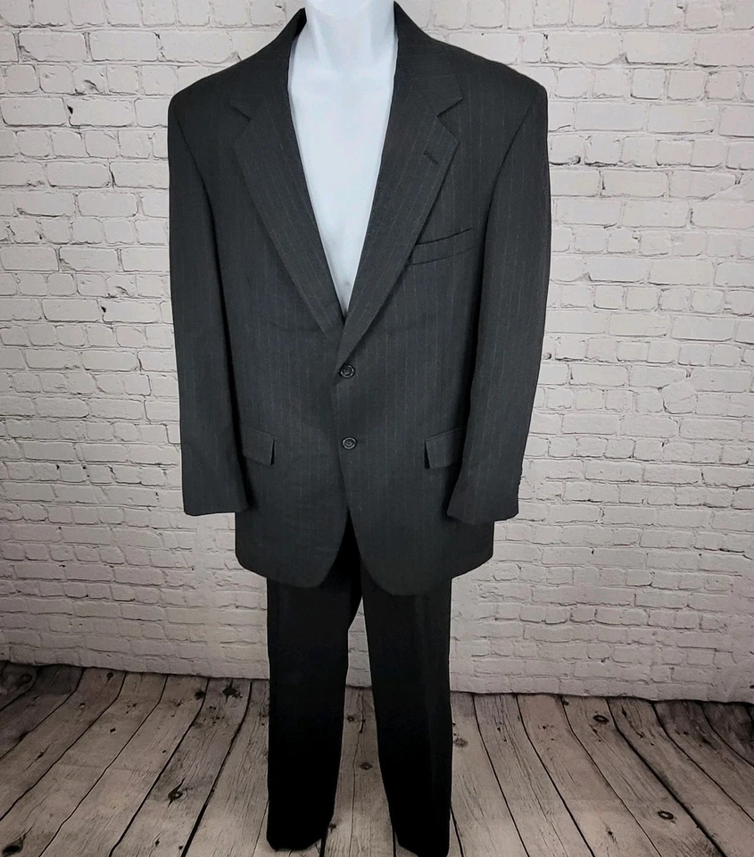 Botany 500 Couture Grey Pinstriped Full 2 Piece Suit USA Jacket 42L Pants 33x32 - Image 1 of 4